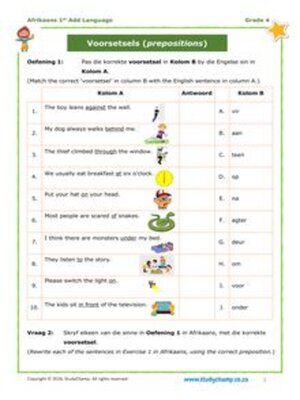 cover image of Grade 4 Afrikaans: Voorsetsels